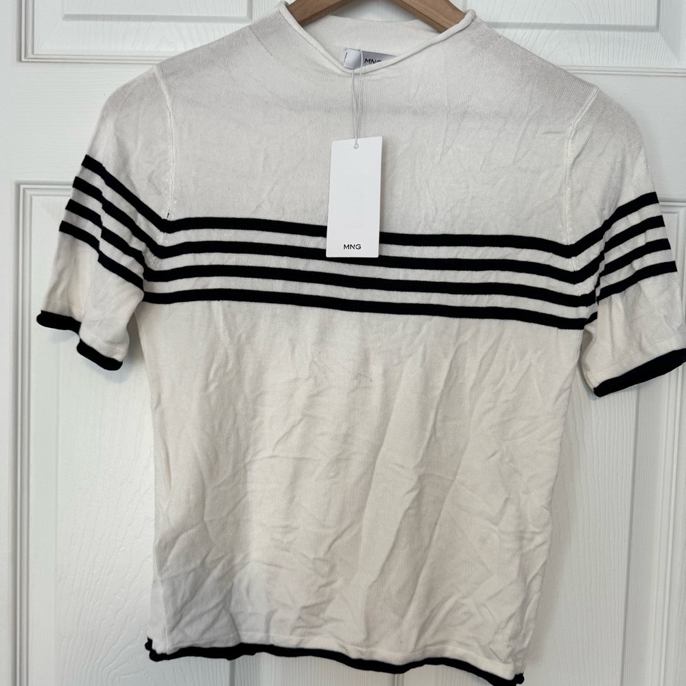 MNG stripe‎ sweater thin breathable short sleeve blouse NWT size small